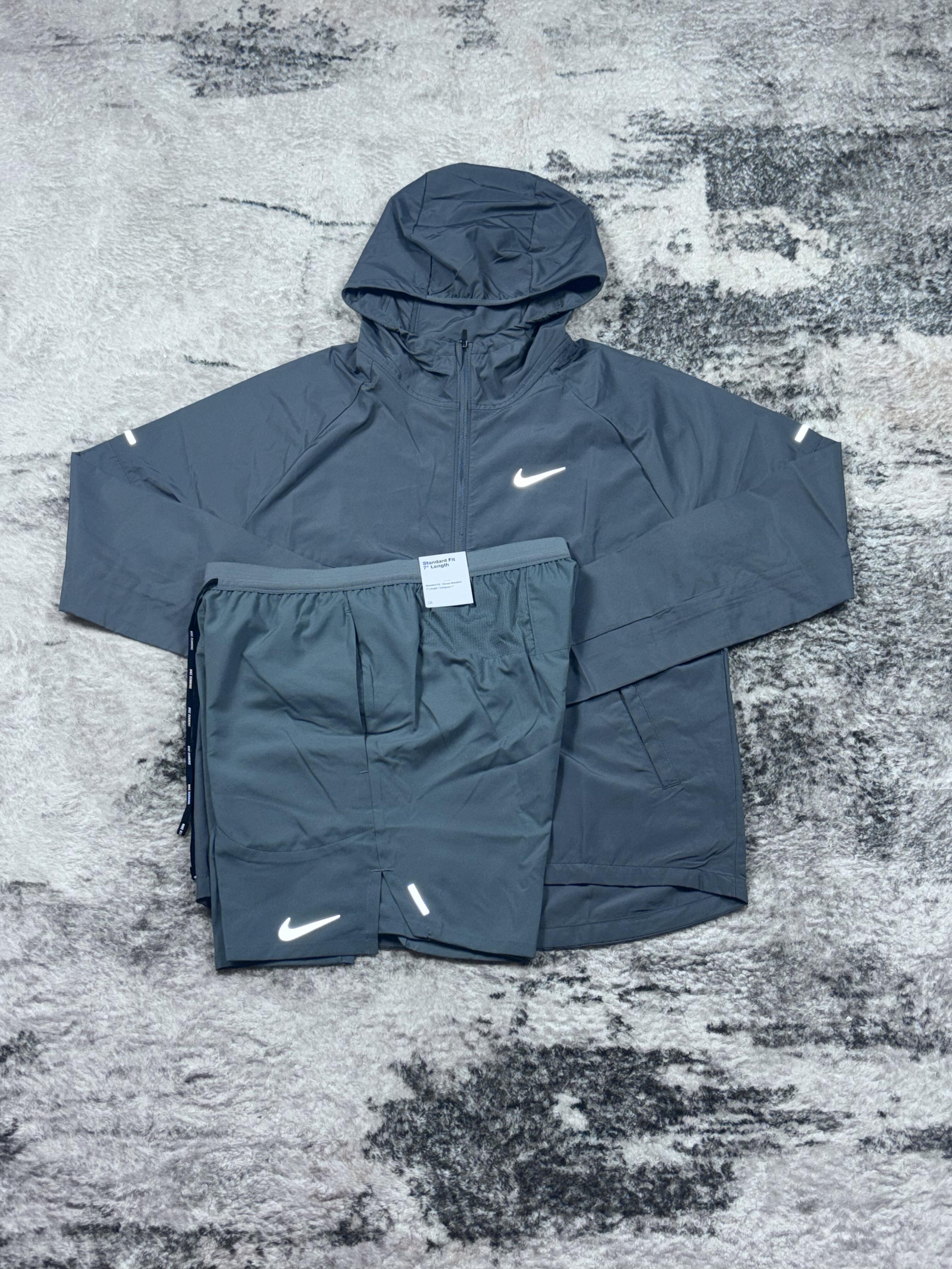 Nike miler jacket & shorts set smoke grey